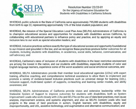 SELPA Adopts Inclusion Resolution